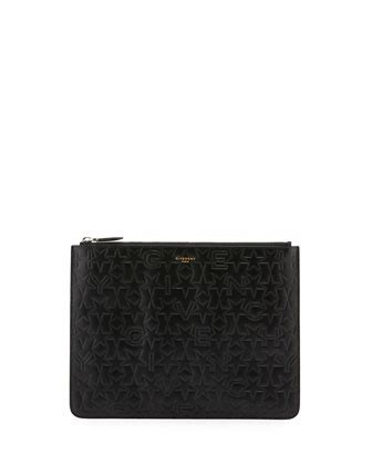 Givenchy Men's Embossed Logo Leather Pouch, Black 